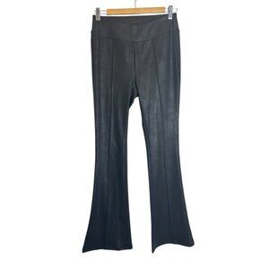 DG2 Diane Gilman Black Vegan Leather Flare Pants Leggings Sz S Pull On Pintuck